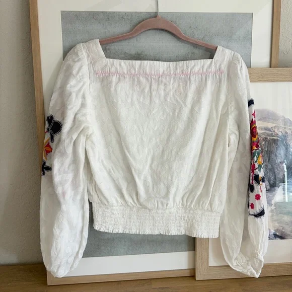 Anthropologie White Embroidered Crop Top Sz Small - Picture 11 of 12